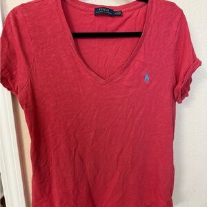 Polo by Ralph Lauren Women's Red V-Neck T-Shirt